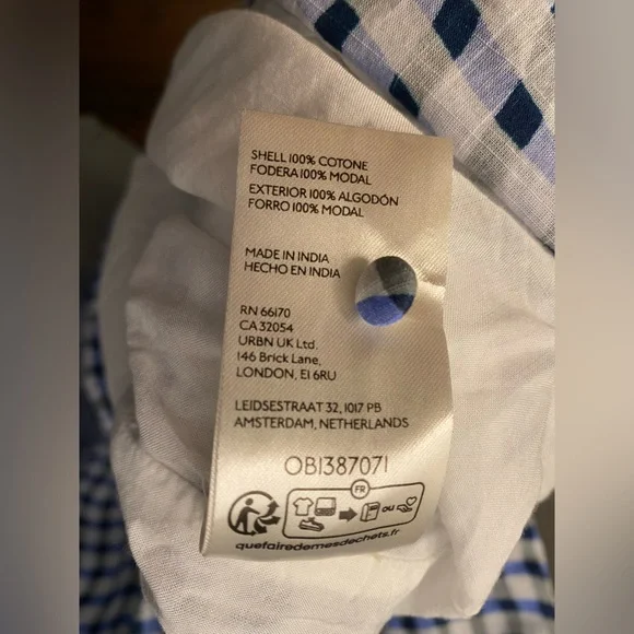 Anthropologie- Peregrine Blue and White Wavy Gingham Check Dress flutter sleeve - Picture 15 of 16